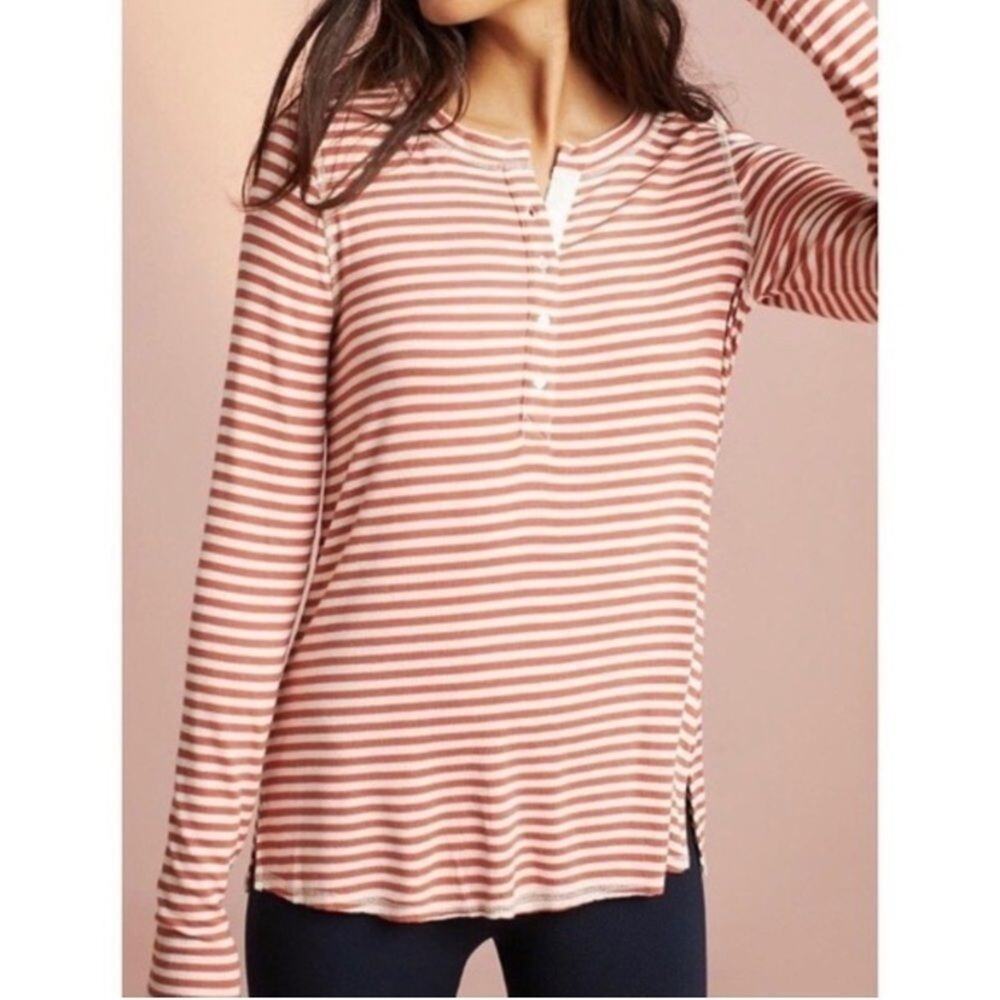 Anthropologie Pure + Good Striped Henley Long‎ Sleeve Top shirt soft small
